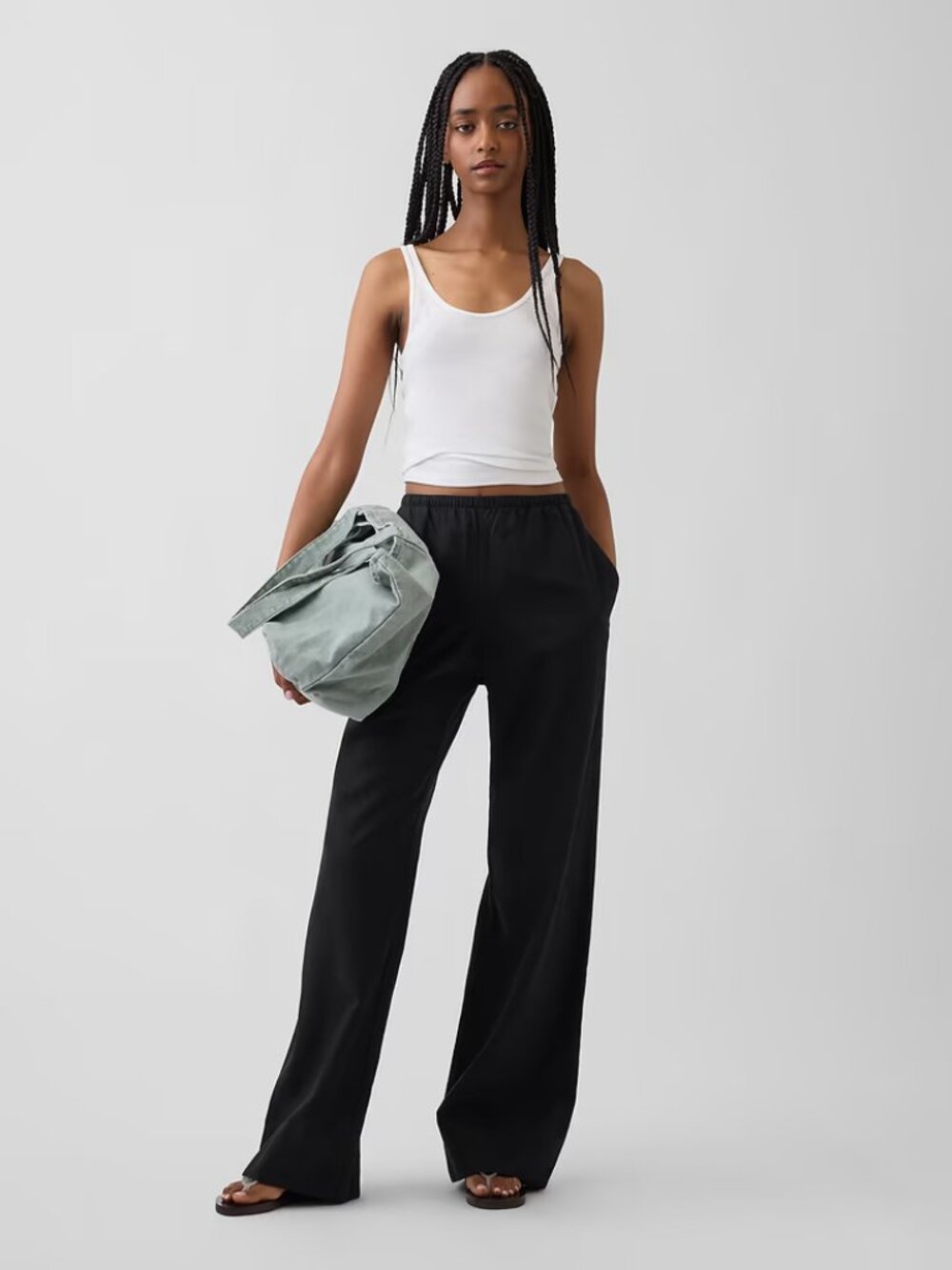NWT GAP Black Linen-Blend Easy Wide-Leg Pants Lightweight Drawstring Waist